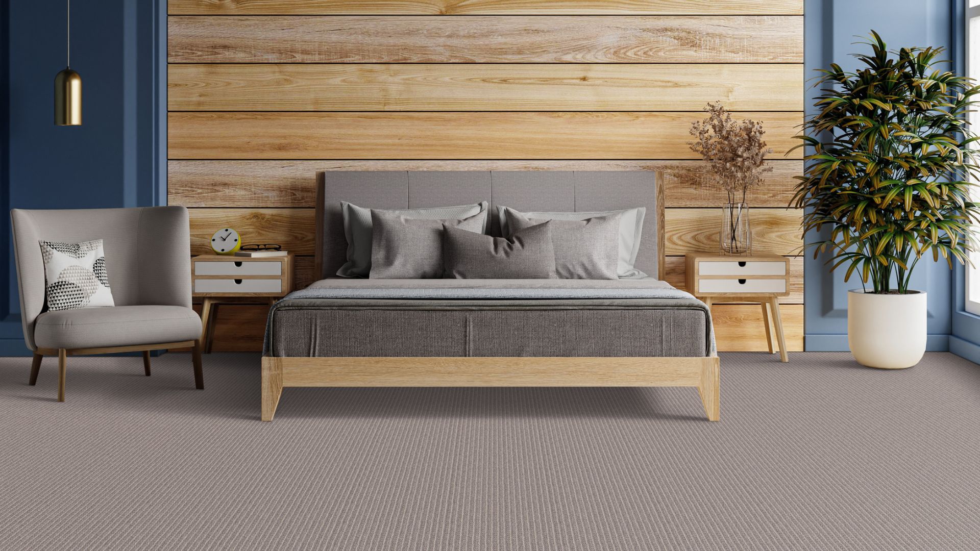 Grey carpet in a bedroom